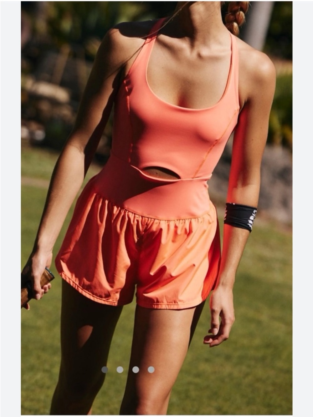 Free People FP Movement Righteous Romper Neon Coral Romper with Front Cutout